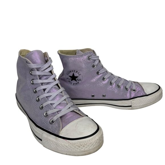Converse All Star Womens High Top Sneakers Sz 8.5 Light Purple‎ Metallic Canvas - Picture 1 of 11